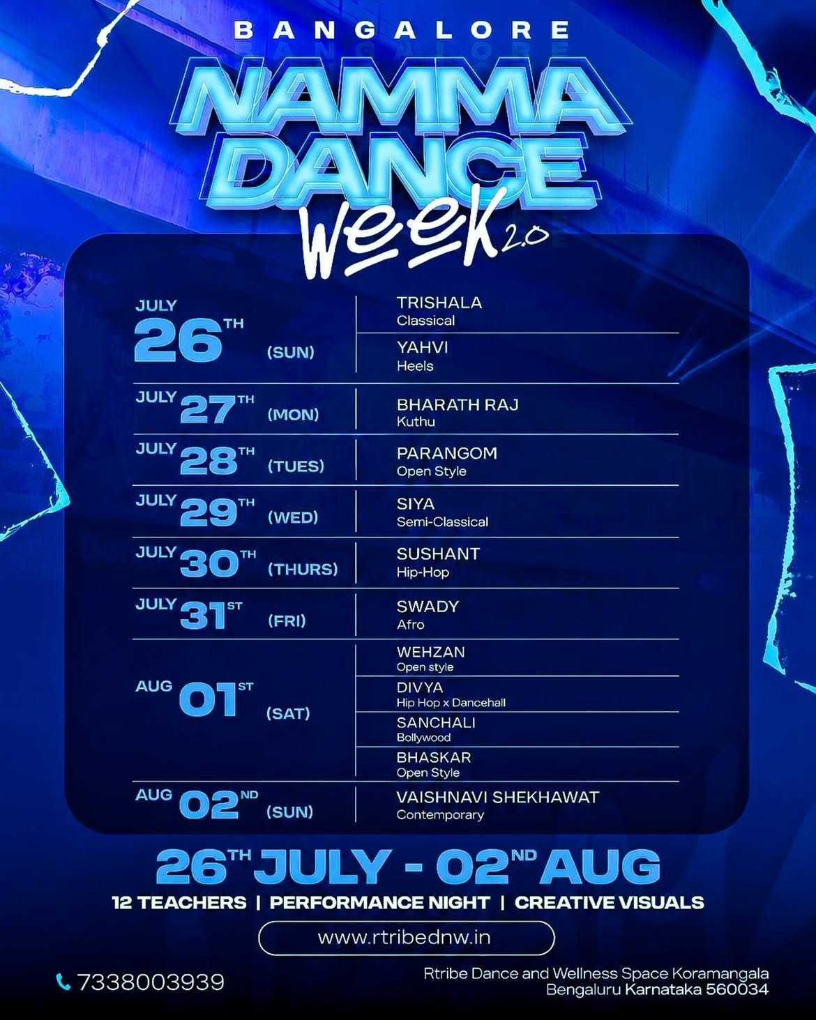 Namma Dance Week 2.0 schedule